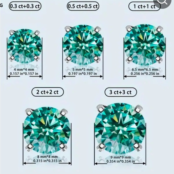 MOISSANITE CYAN BLUE 3 CARAT/ 6 c.t.w EARRINGS 18K GOLD - Picture 2 of 5